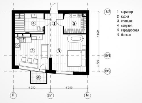 Дизайн однокомнатной квартиры, 45 кв. 07