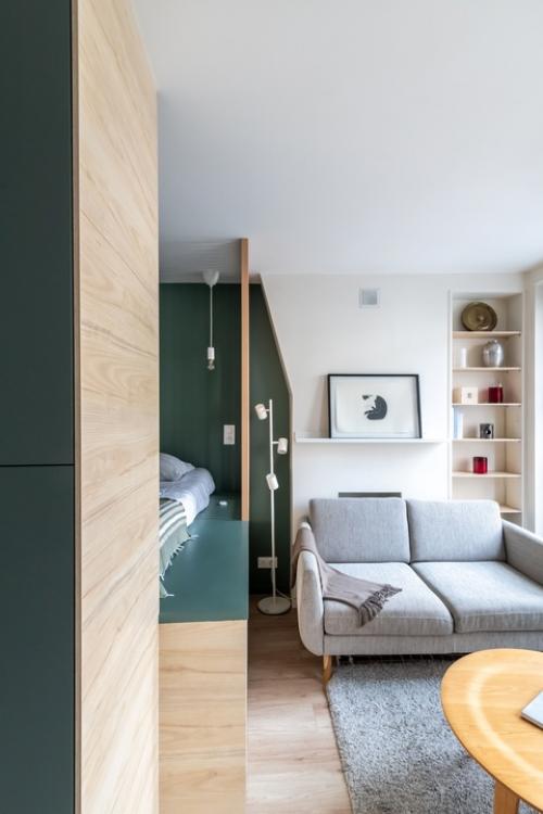 Интерьер компактной квартиры - студии 25 м 2 в Париже, Франция. 05