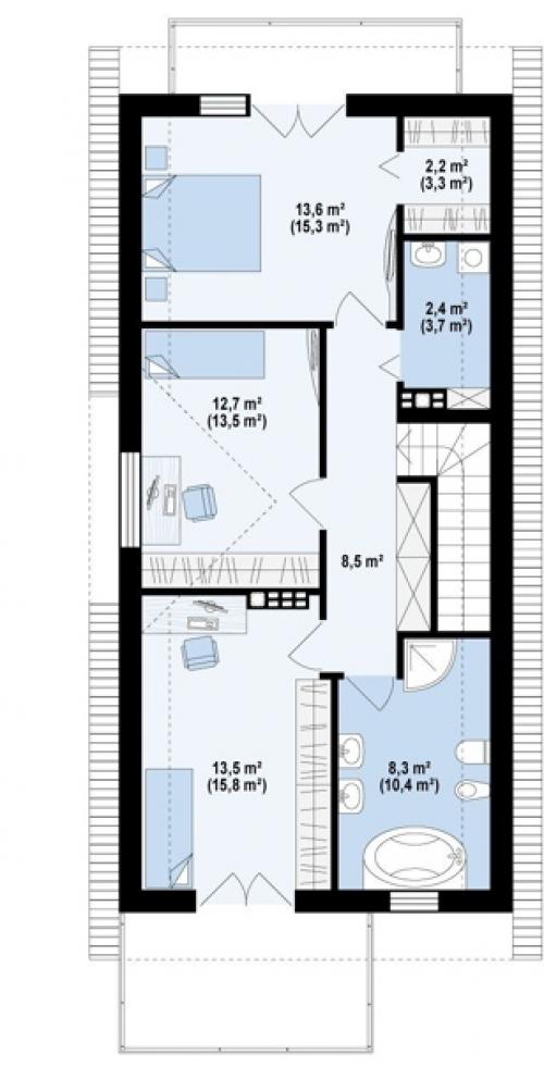 Оригинальный мансардный коттедж для узкого участка. 04 Оригинальный мансардный коттедж для узкого участка. 04