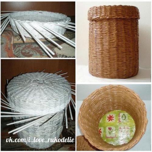 Плетение из газет - мы плетем красивый короб с крышкой. 06