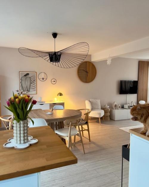 Дома молодой семьи, залитый естественным светом и выполненный в приятной природной цветовой гамме. 01