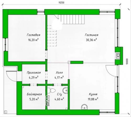Эскизный проект практичного дома с мансардой, с удобной функциональной планировкой. 02