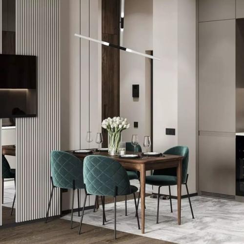 Лаконичное пространство кухни - гостиной с чистыми четкими линиями. 05