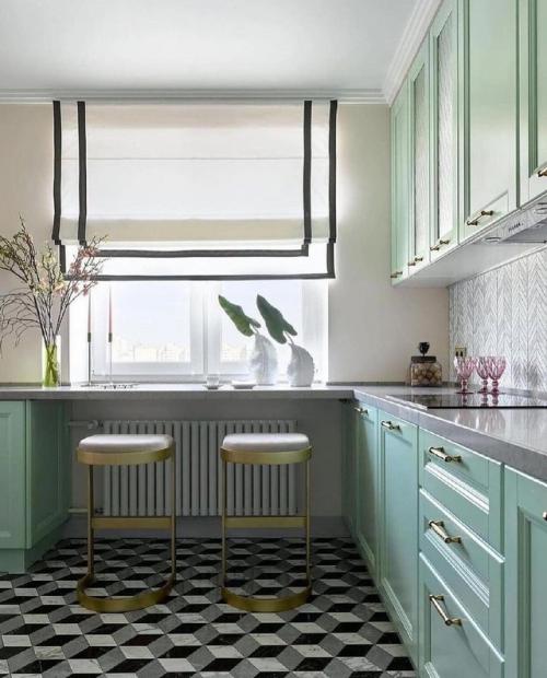 Мятная кухня с золотым шиком: тренд современного интерьера. 01