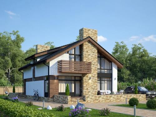 Эскизный проект практичного дома с мансардой, с удобной функциональной планировкой. 01