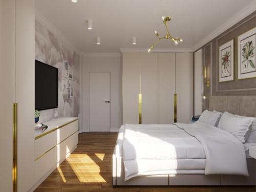 Необычный контраст в классической спальне. 01