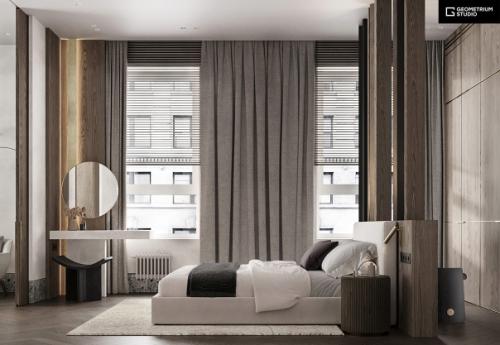 Интерьерспальни.  Дизайн спальни для семейной пары, в квартире - 113, 15 кв. 02