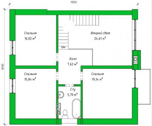 Эскизный проект практичного дома с мансардой, с удобной функциональной планировкой. 03