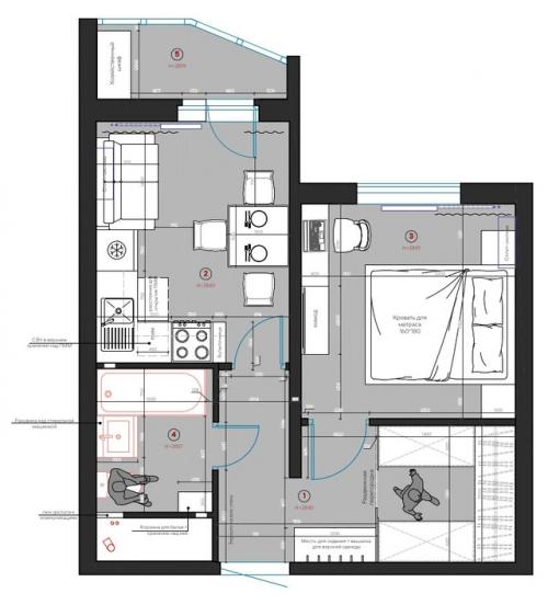 Интерьер 1-комнатной квартиры 38 кв. 09