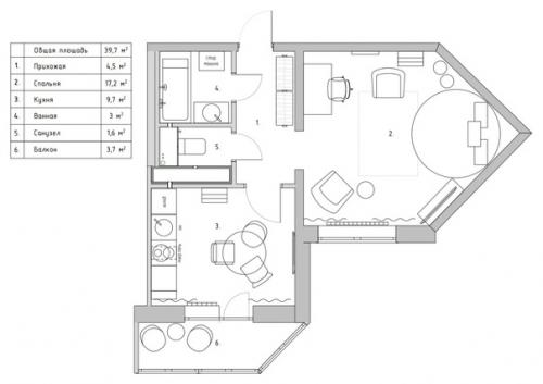 Брутальный интерьер 1-комнатной квартиры 36 кв. 09