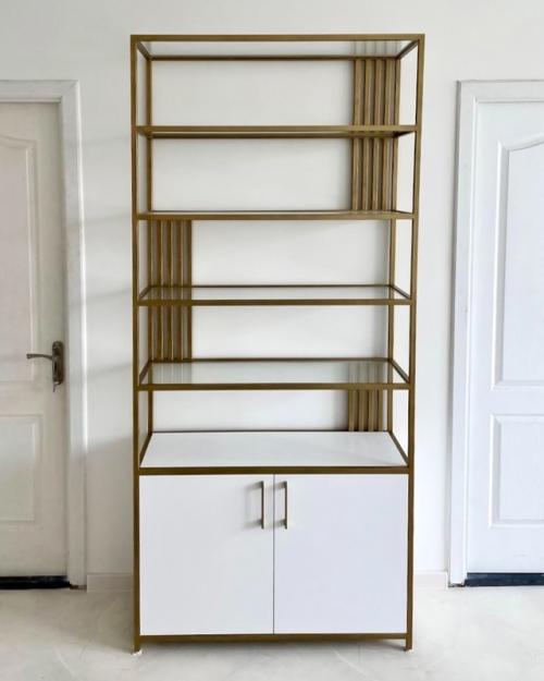 Золотой стеллаж со стеклянными полками - элегантный дизайн и функциональность! 01