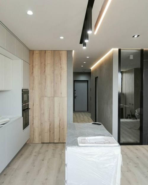 Вот и подоспела промежуточная реализация другого проекта - союз дерева и камня на 55 м 2! 06