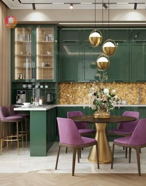 Зеленый цвет в интерьере кухни. 05