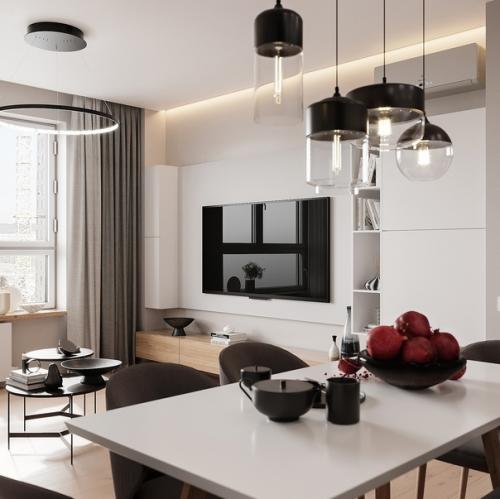 Современный интерьер кухни - гостиной из проекта для 3-комнатной квартиры площадью 81 кв. 02