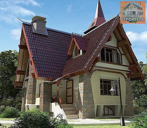 Дом общей площадью 164, 5 м выполнен из кирпича, а в отделке интерьеров использовали дерево - дуб и орех. 01