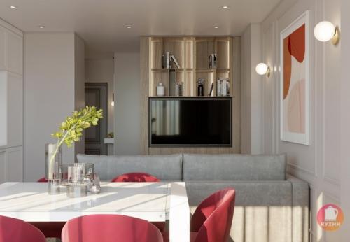 Красивый эклектичный интерьер кухни - гостиной. 04