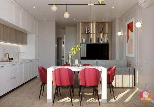 Красивый эклектичный интерьер кухни - гостиной. 03