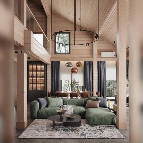 Интерьер просторной. Гостиной со столовой в доме из клеенного бруса под Санкт-петербургом! 01