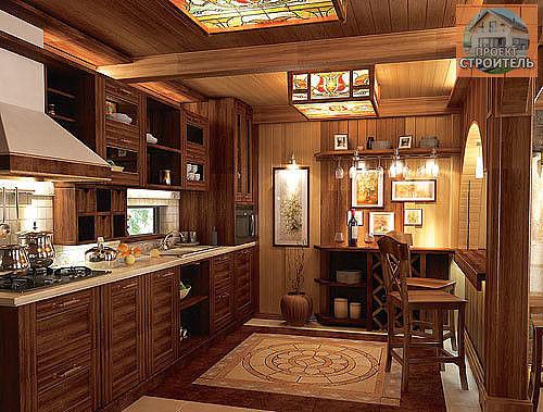 Дом общей площадью 164, 5 м выполнен из кирпича, а в отделке интерьеров использовали дерево - дуб и орех. 05