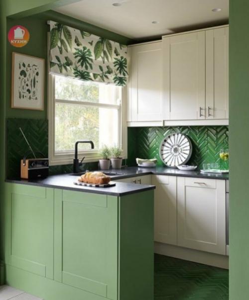 Зеленый цвет в интерьере кухни. 01