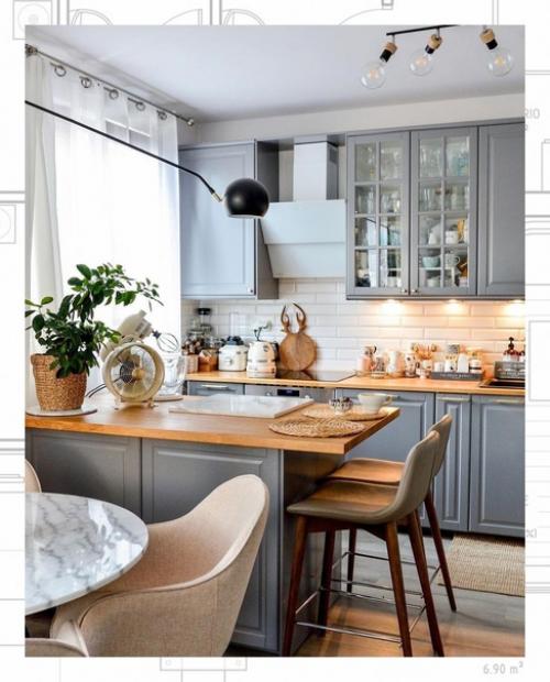 Традиционная кухня в сером цвете. 04