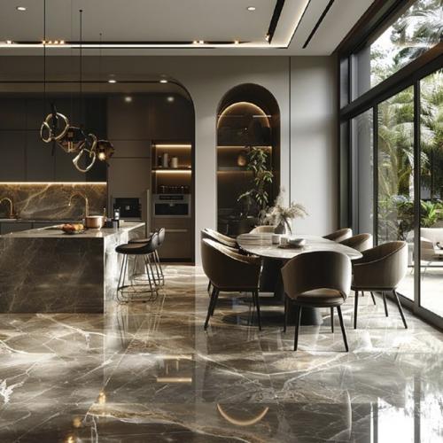 Belleza Embito Patrin Brown 600*1200 - плитка под мрамор светло-коричневого цвета, полированная, керамогранит для ванной или кухни 60 х 120 см. 03