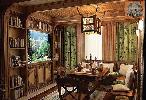 Дом общей площадью 164, 5 м выполнен из кирпича, а в отделке интерьеров использовали дерево - дуб и орех. 06