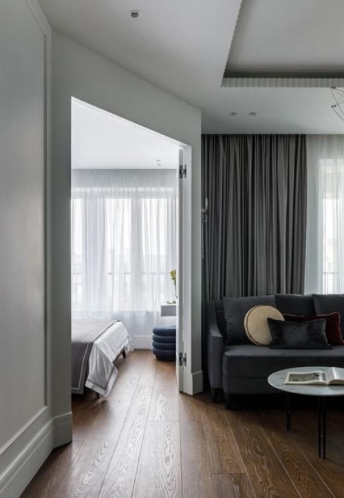 Французская будуарная планировка двухкомнатной квартиры (50 кв. 01