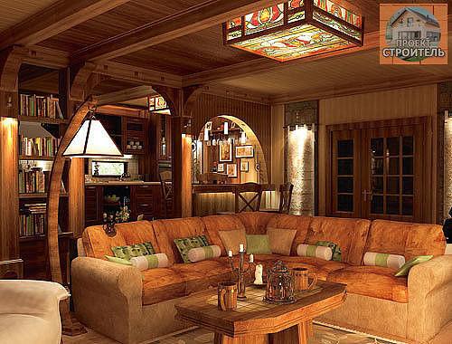 Дом общей площадью 164, 5 м выполнен из кирпича, а в отделке интерьеров использовали дерево - дуб и орех. 07