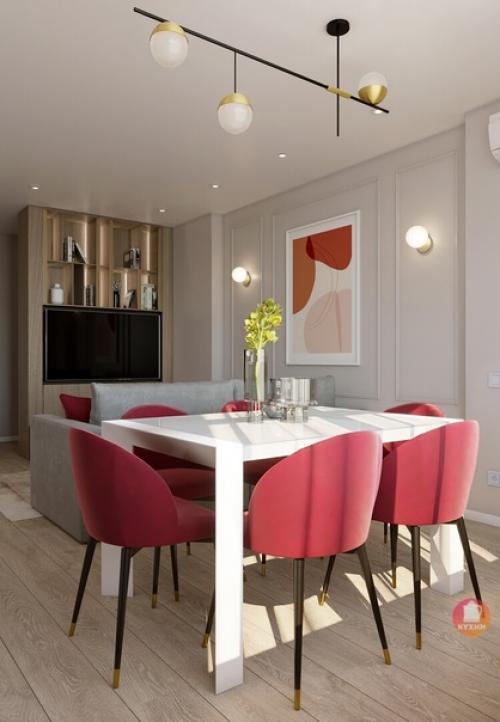 Красивый эклектичный интерьер кухни - гостиной. 06