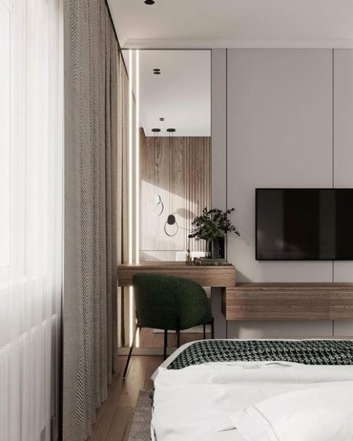 Спальня с интересным стеклянным шкафом. 04