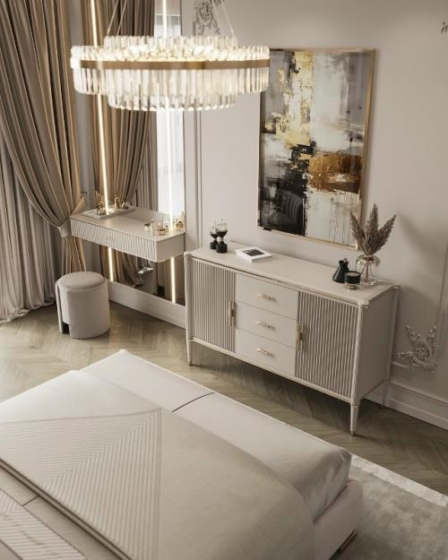 Благородные светло - кофейные оттенки в интерьере спальни. 02