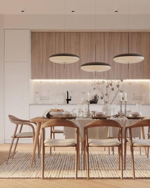 Кухня - гостиная и прихожая в частном доме в стиле эко - минимализм. 01