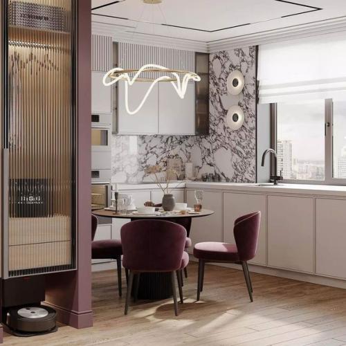 Яркая, эффектная кухня - гостиная. 02