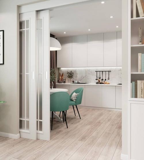 Дизайн - проект квартиры в светлых тонах с зелеными акцентами.