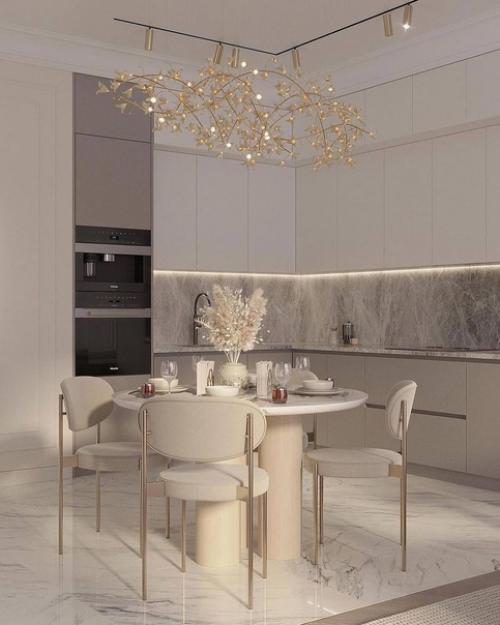 Роскошный интерьер прихожей и кухни - гостиной в современном стиле воплощает элегантность и изысканность. 07