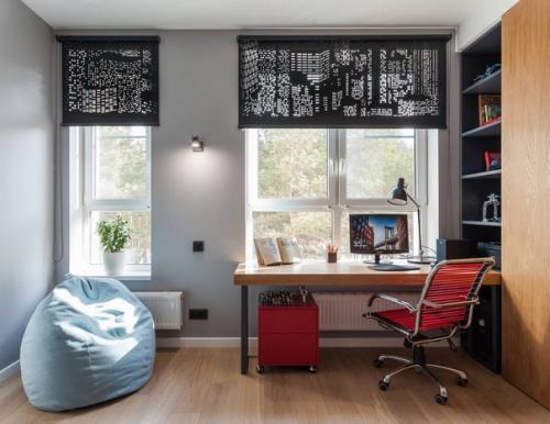 Современный интерьер детской комнаты в загородном доме, предназначенной для 12-ти летнего мальчика. 01