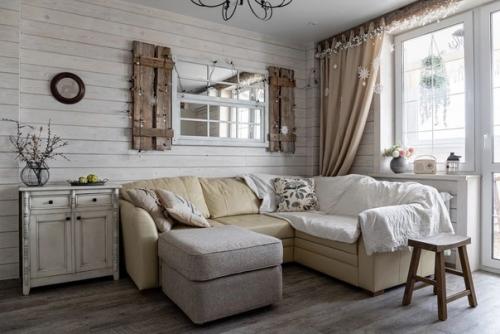 Атмосферный интерьер кухни - гостиной в квартира, которая выглядит, как загородный дом. 06