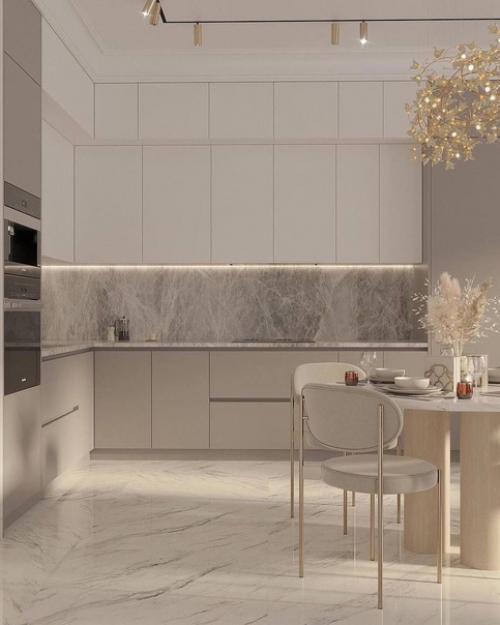 Роскошный интерьер прихожей и кухни - гостиной в современном стиле воплощает элегантность и изысканность. 06