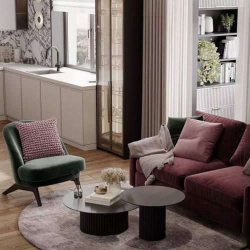 Яркая, эффектная кухня - гостиная. 06