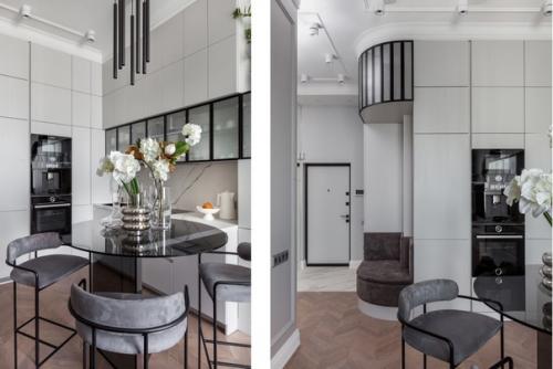 Элегантный, монохромный интерьер квартиры площадью 47 кв. 01