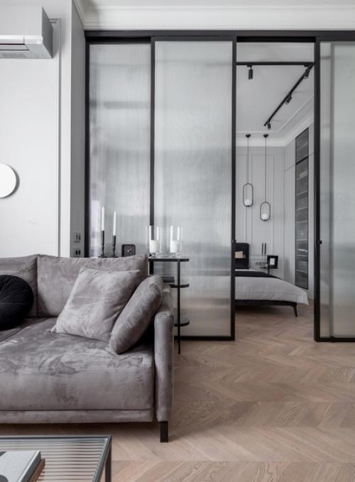 Элегантный, монохромный интерьер квартиры площадью 47 кв. 04