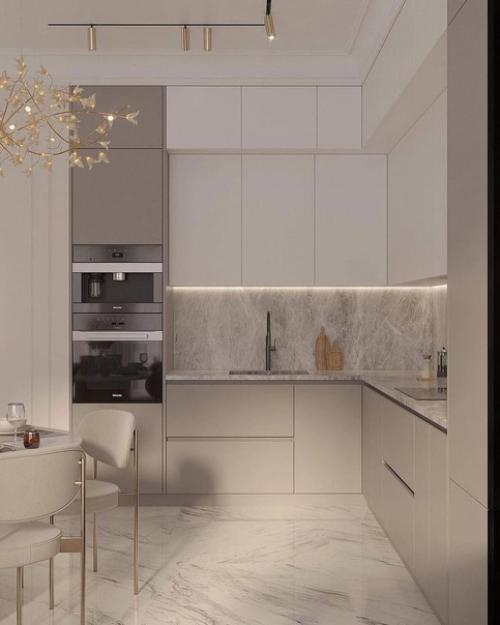 Роскошный интерьер прихожей и кухни - гостиной в современном стиле воплощает элегантность и изысканность. 05