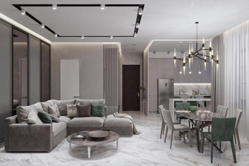 Гостиная с природными оттенками зеленого. 01