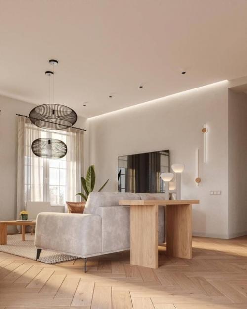 Кухня - гостиная и прихожая в частном доме в стиле эко - минимализм. 04