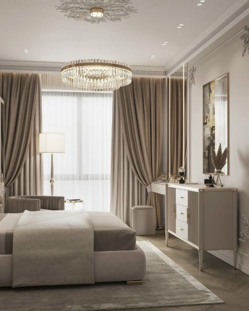 Благородные светло - кофейные оттенки в интерьере спальни. 06