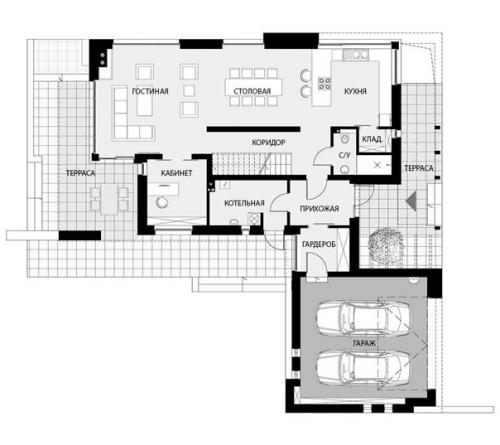 Эскизный проект одноэтажного дома с мансардной. 05