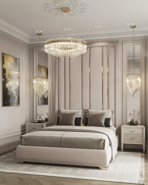 Благородные светло - кофейные оттенки в интерьере спальни. 01