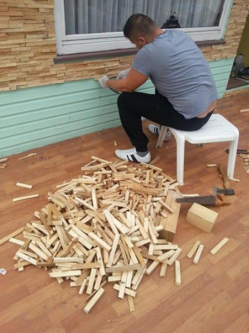 Вашему вниманию наше воплощение идеи отделки стены деревянной мозаикой. 03