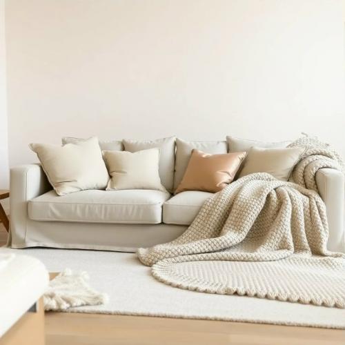 Гостиные в монохромном стиле с акцентом на мелочах: декор и текстиль.